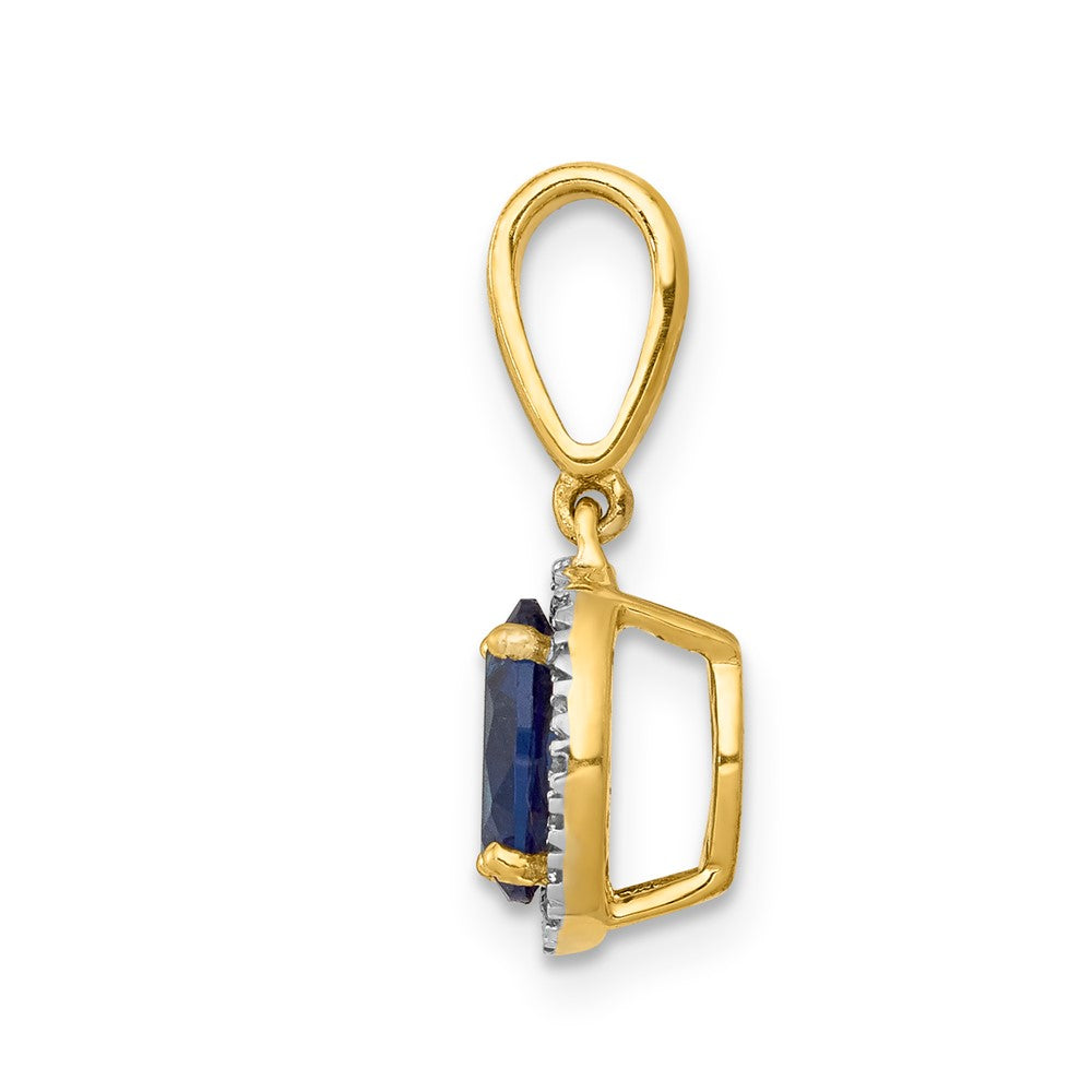14K Gelbgold Halo-Anhänger mit echtem Diamant und ovalem 1,05 ct. Saphir