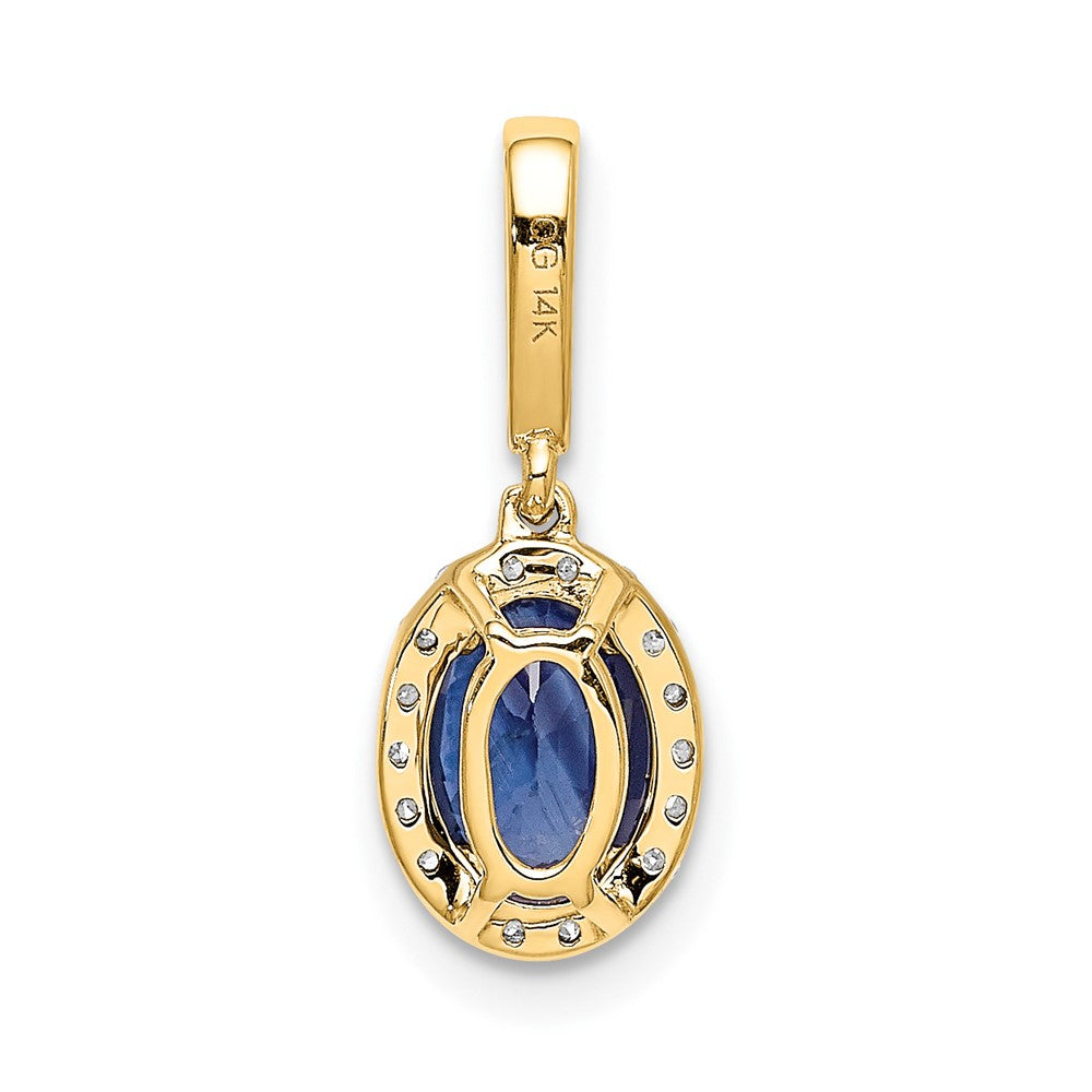 14K Gelbgold Halo-Anhänger mit echtem Diamant und ovalem 1,05 ct. Saphir