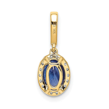 14K Gelbgold Halo-Anhänger mit echtem Diamant und ovalem 1,05 ct. Saphir
