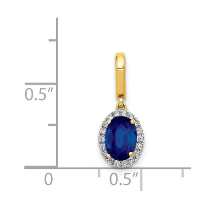 14K Gelbgold Halo-Anhänger mit echtem Diamant und ovalem 1,05 ct. Saphir