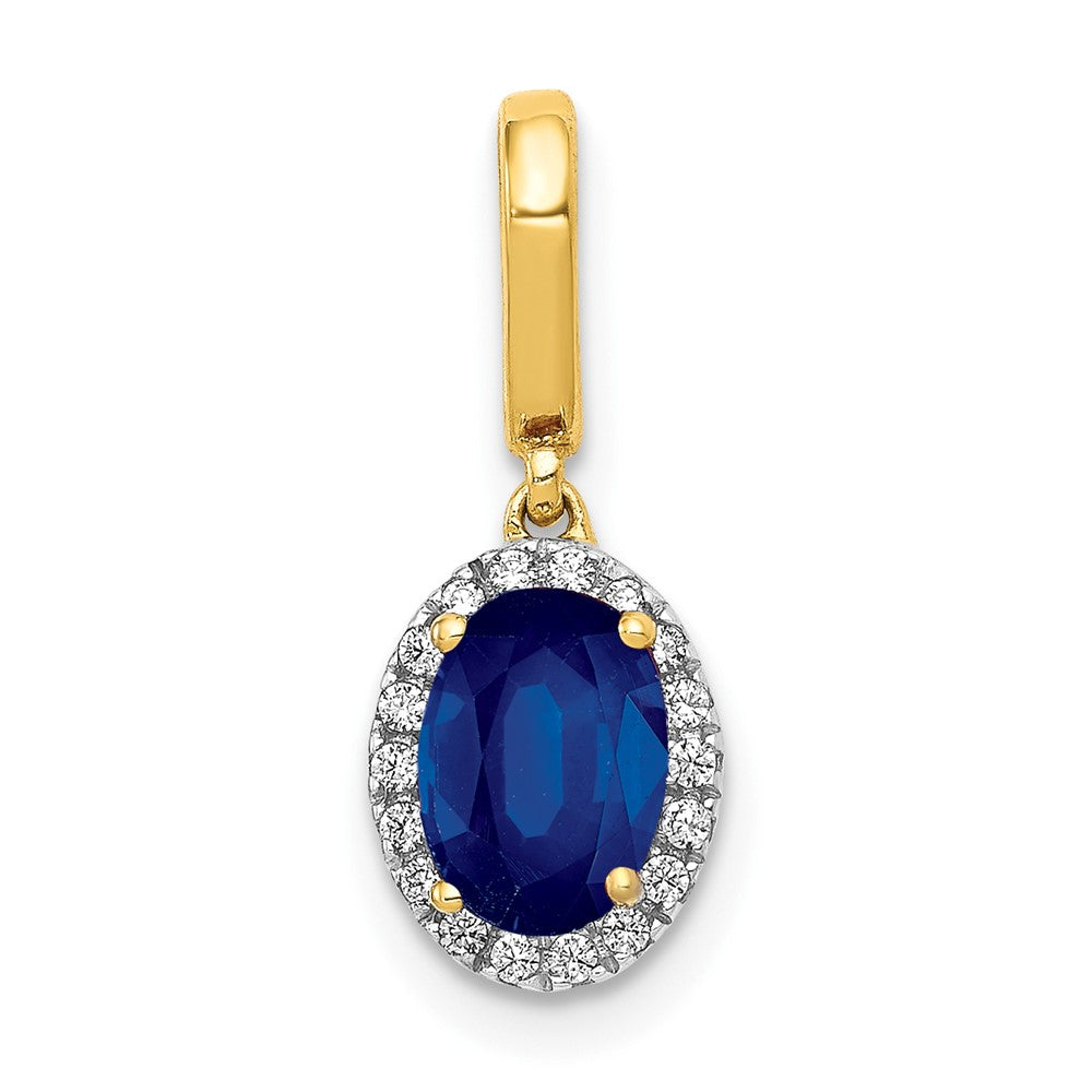 14K Gelbgold Halo-Anhänger mit echtem Diamant und ovalem 1,05 ct. Saphir