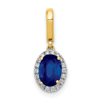 14K Gelbgold Halo-Anhänger mit echtem Diamant und ovalem 1,05 ct. Saphir