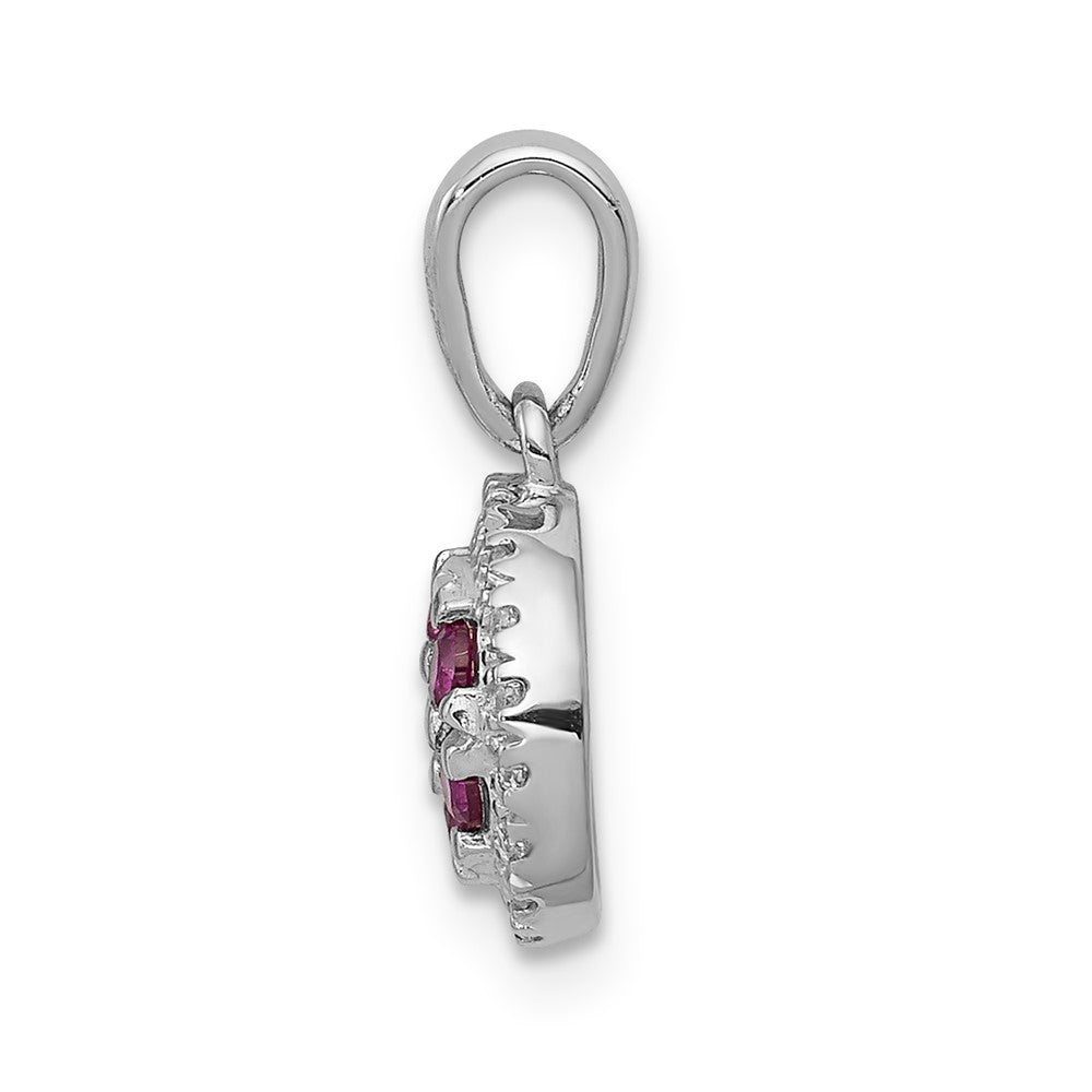 14K Weißgold Anhänger mit echtem Diamant und 0,28 ct. Rubin, rund