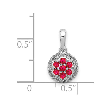 14K Weißgold Anhänger mit echtem Diamant und 0,28 ct. Rubin, rund