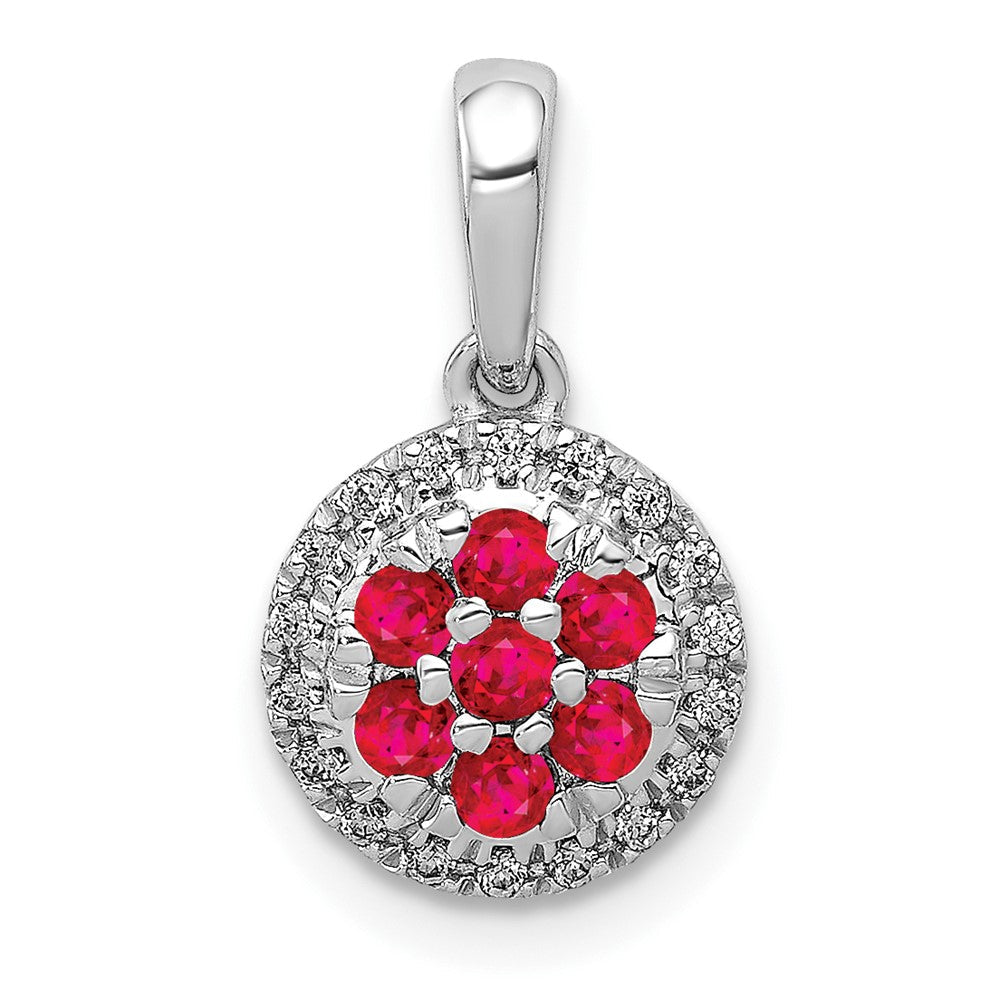 14K Weißgold Anhänger mit echtem Diamant und 0,28 ct. Rubin, rund
