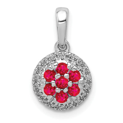 14K Weißgold Anhänger mit echtem Diamant und 0,28 ct. Rubin, rund