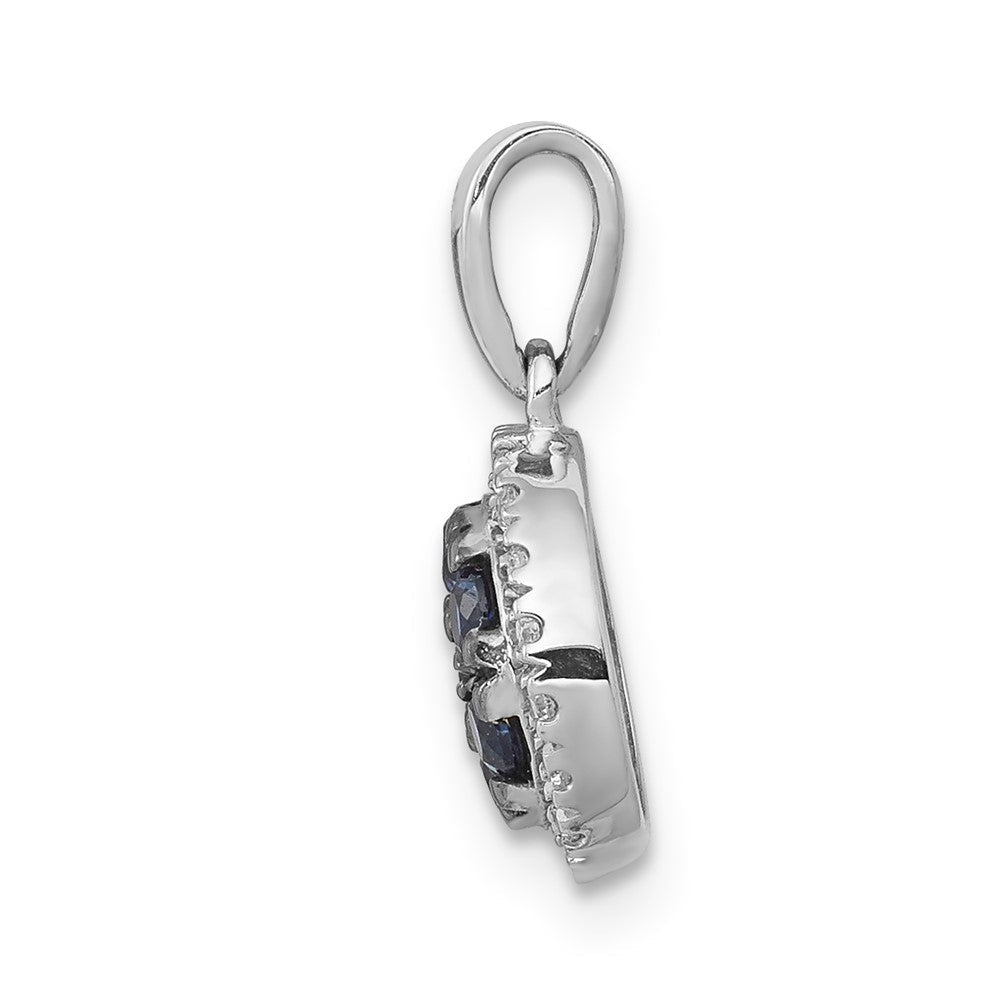 14K Weißgold Anhänger mit echten Diamanten und Saphiren, rund