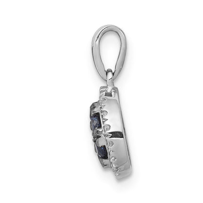 14K Weißgold Anhänger mit echten Diamanten und Saphiren, rund