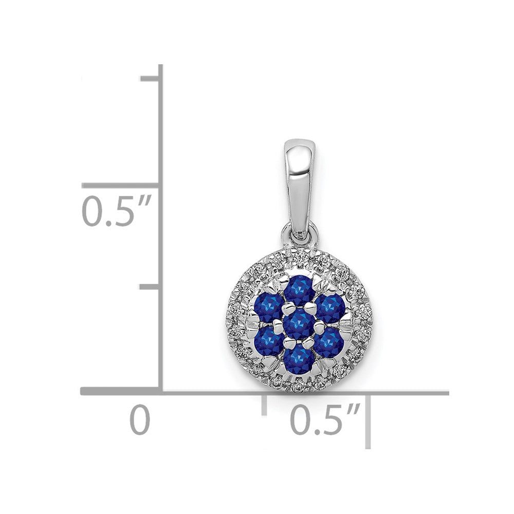 14K Weißgold Anhänger mit echten Diamanten und Saphiren, rund