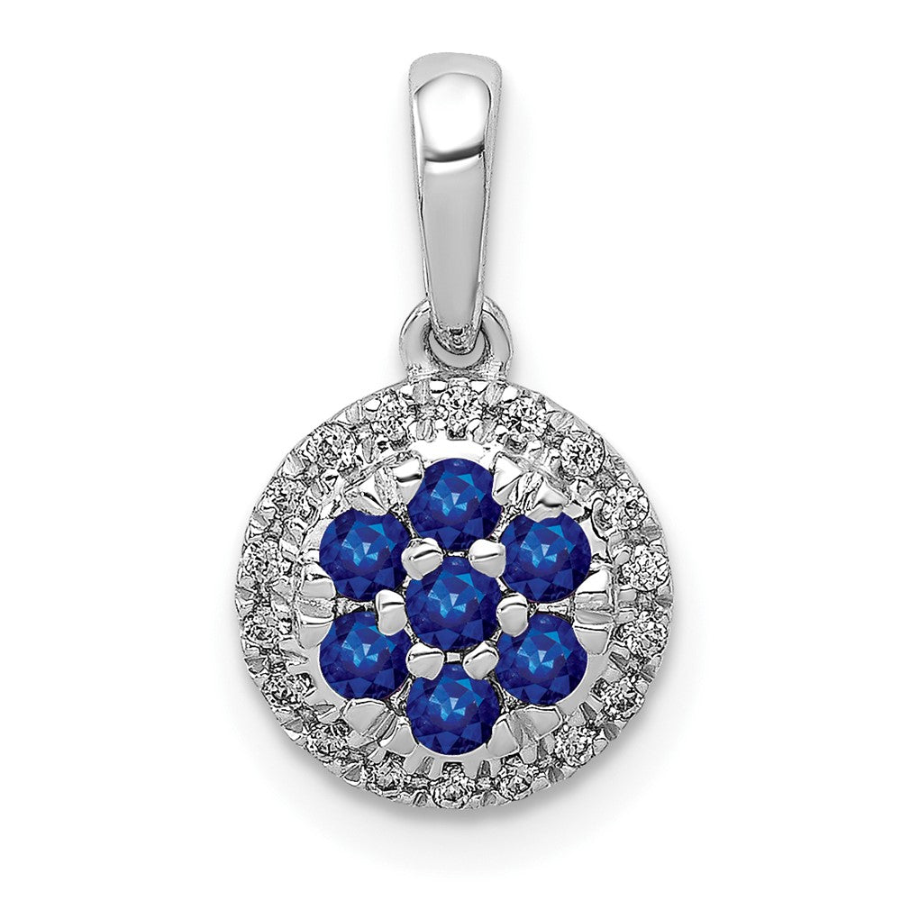 14K Weißgold Anhänger mit echten Diamanten und Saphiren, rund