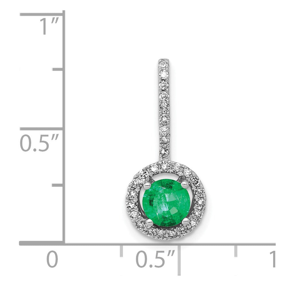 14K Weißgold Anhänger mit echtem Diamant und Smaragd-Halo