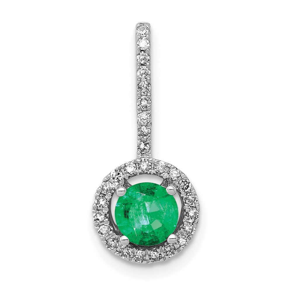 14K Weißgold Anhänger mit echtem Diamant und Smaragd-Halo