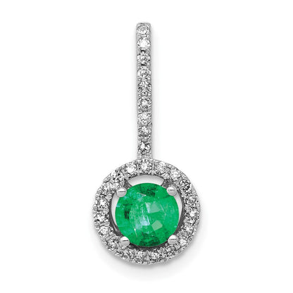 14K Weißgold Anhänger mit echtem Diamant und Smaragd-Halo