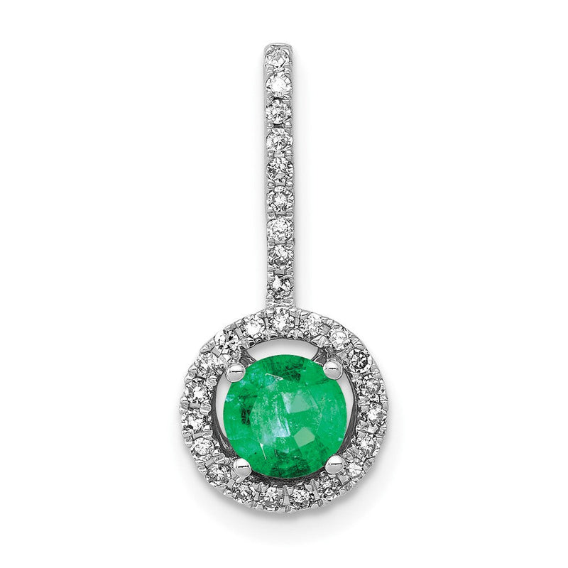 14K Weißgold Anhänger mit echtem Diamant und Smaragd-Halo