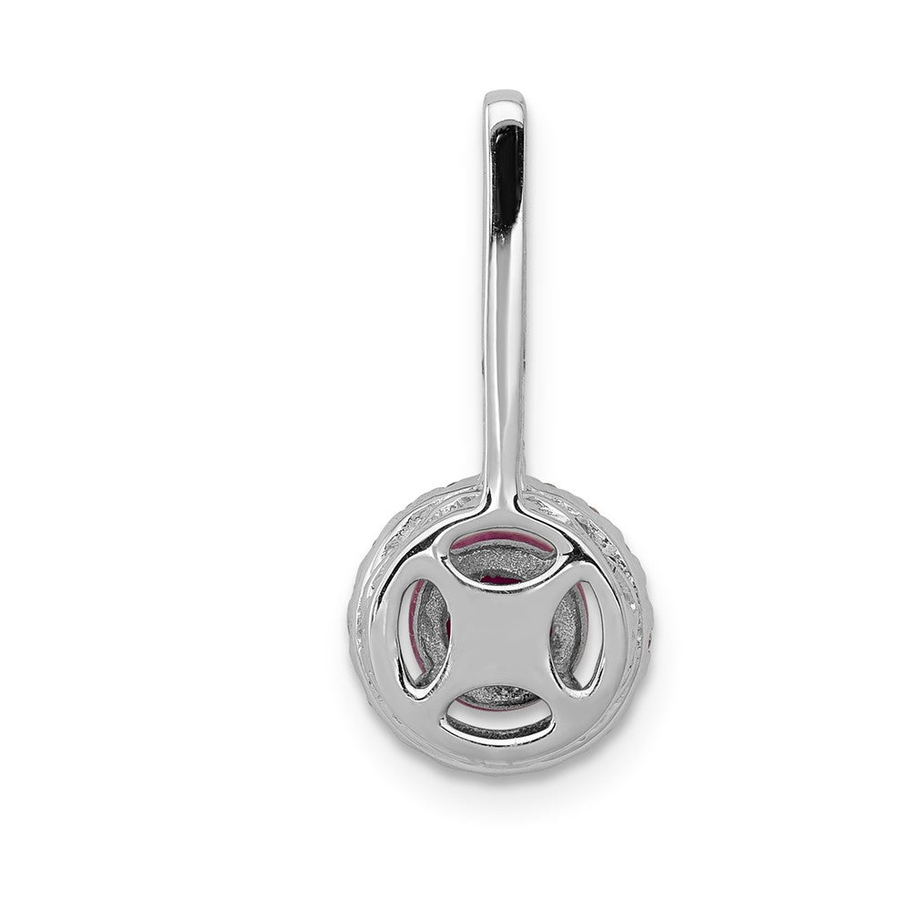 14 K Weißgold Anhänger mit echtem Diamant und 0,69 ct. Rubin, Halo-Fassung