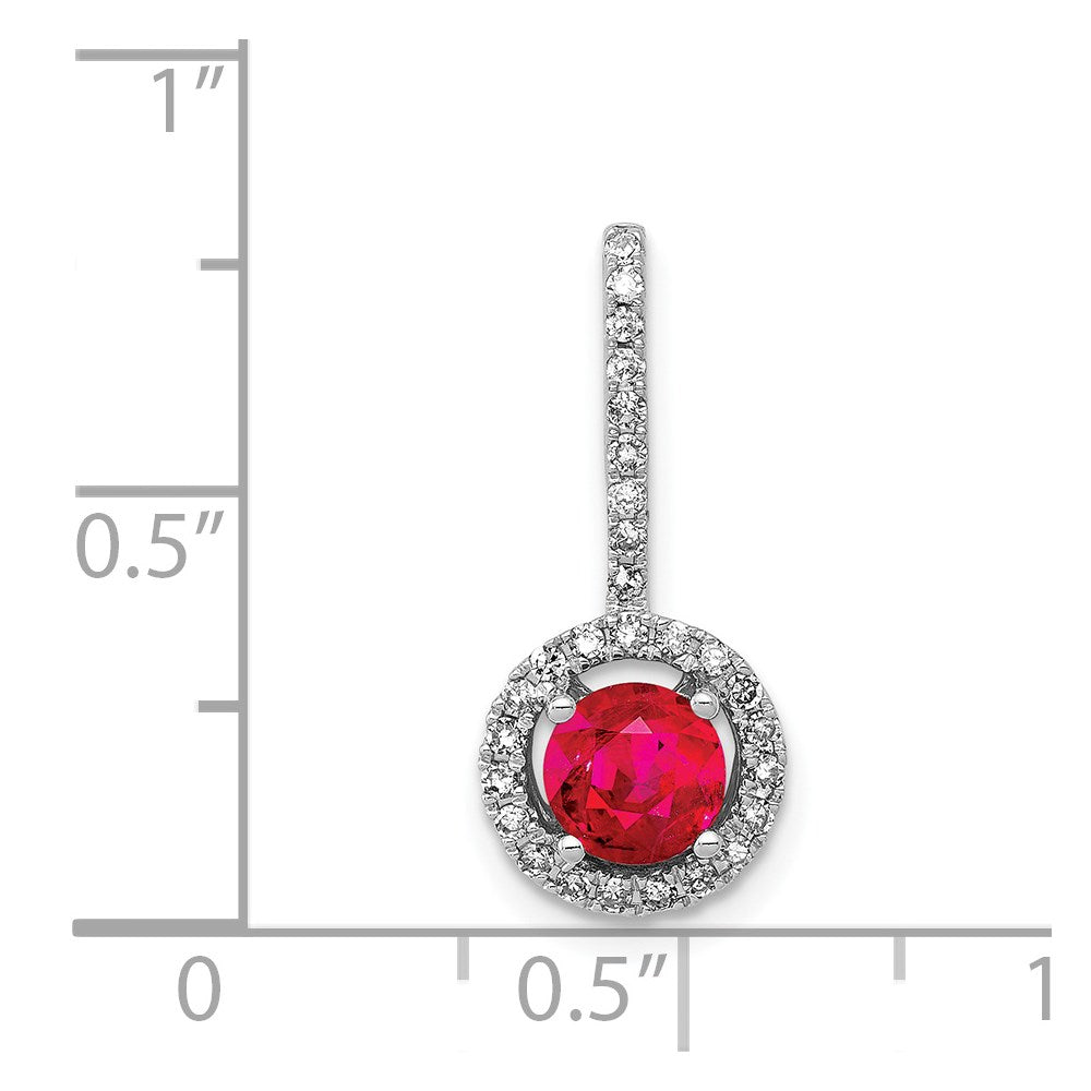 14 K Weißgold Anhänger mit echtem Diamant und 0,69 ct. Rubin, Halo-Fassung