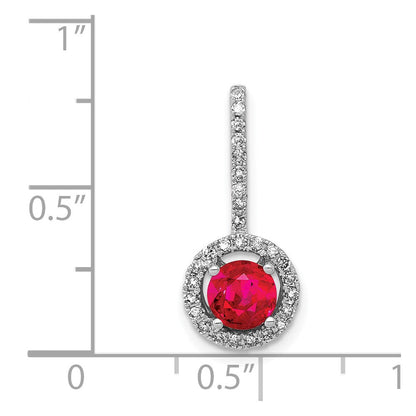 14 K Weißgold Anhänger mit echtem Diamant und 0,69 ct. Rubin, Halo-Fassung
