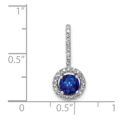 14 Karat Weißgold Halo-Anhänger mit echtem Diamant und 0,60 ct. Saphir