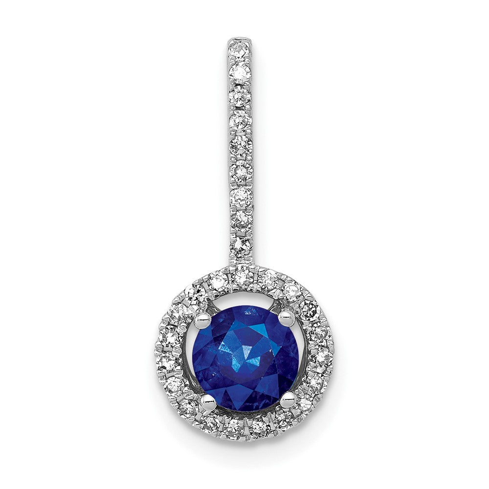14 Karat Weißgold Halo-Anhänger mit echtem Diamant und 0,60 ct. Saphir