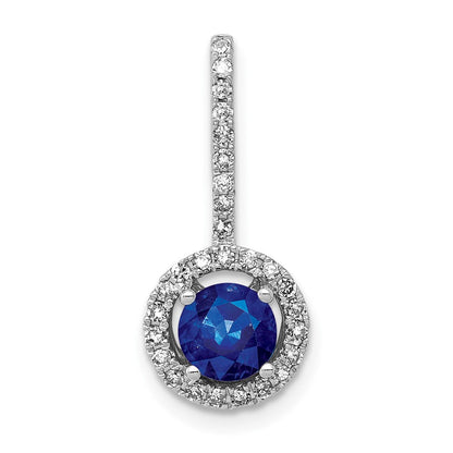 14 Karat Weißgold Halo-Anhänger mit echtem Diamant und 0,60 ct. Saphir