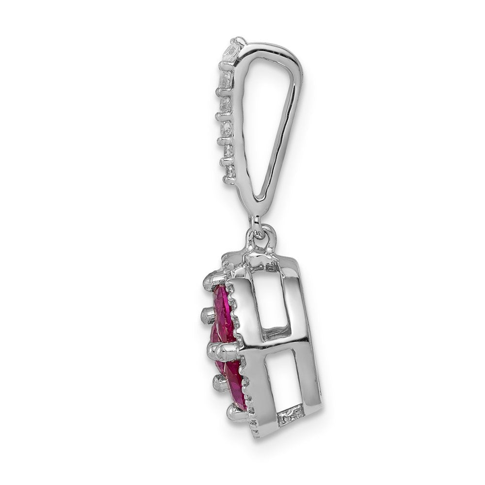 14K Weißgold Anhänger mit Echtdiamant und 1,02 ct. Rubin im Kreis-Halo-Design