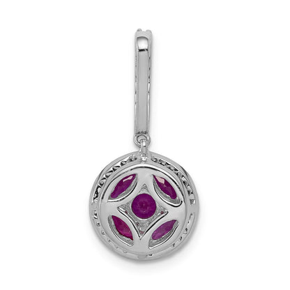 14K Weißgold Anhänger mit Echtdiamant und 1,02 ct. Rubin im Kreis-Halo-Design
