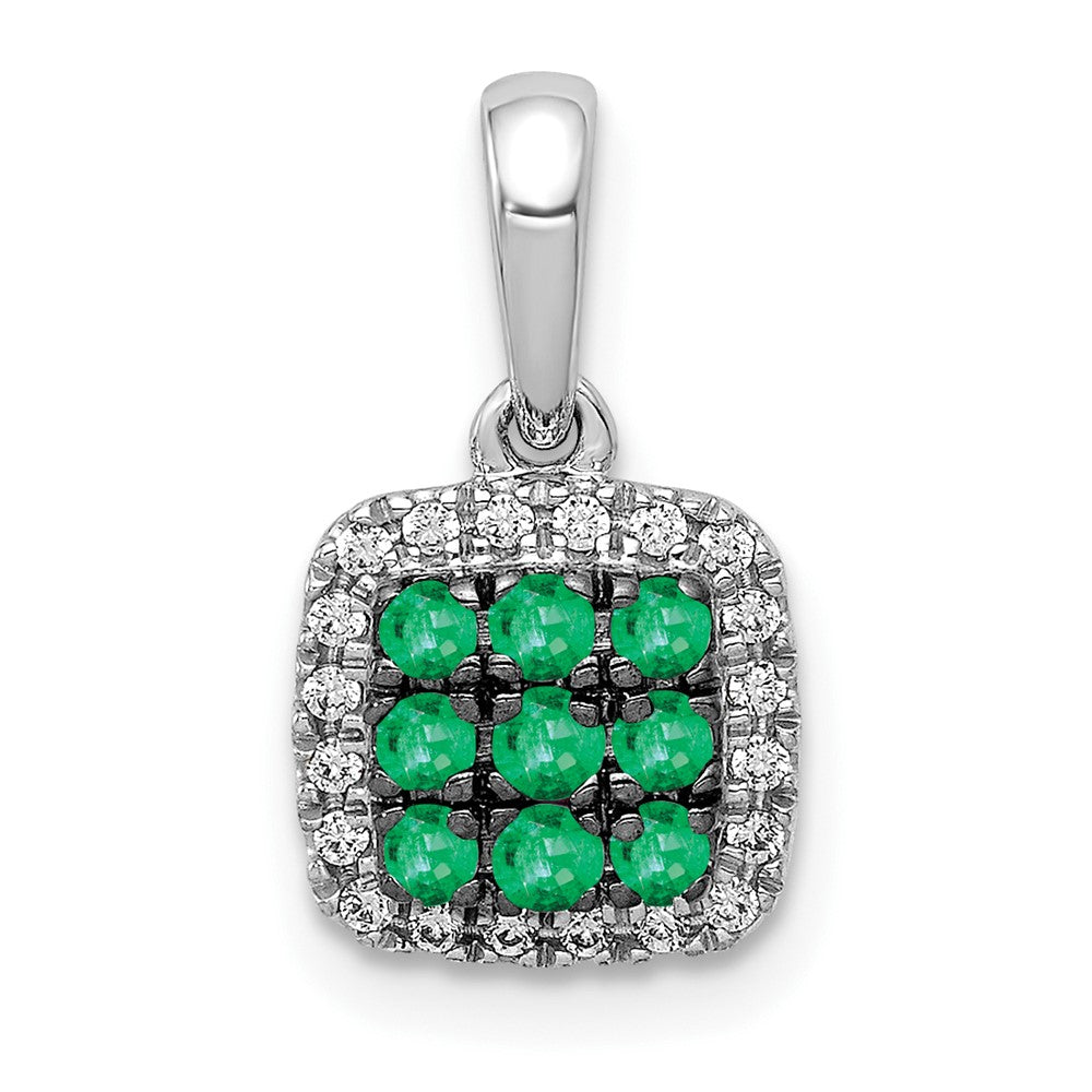 14K Weißgold Echter Diamant und 0,19 ct. Smaragd Quadrat-Halo-Anhänger