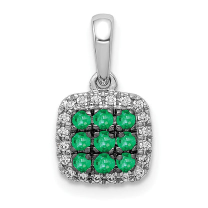 14K Weißgold Echter Diamant und 0,19 ct. Smaragd Quadrat-Halo-Anhänger