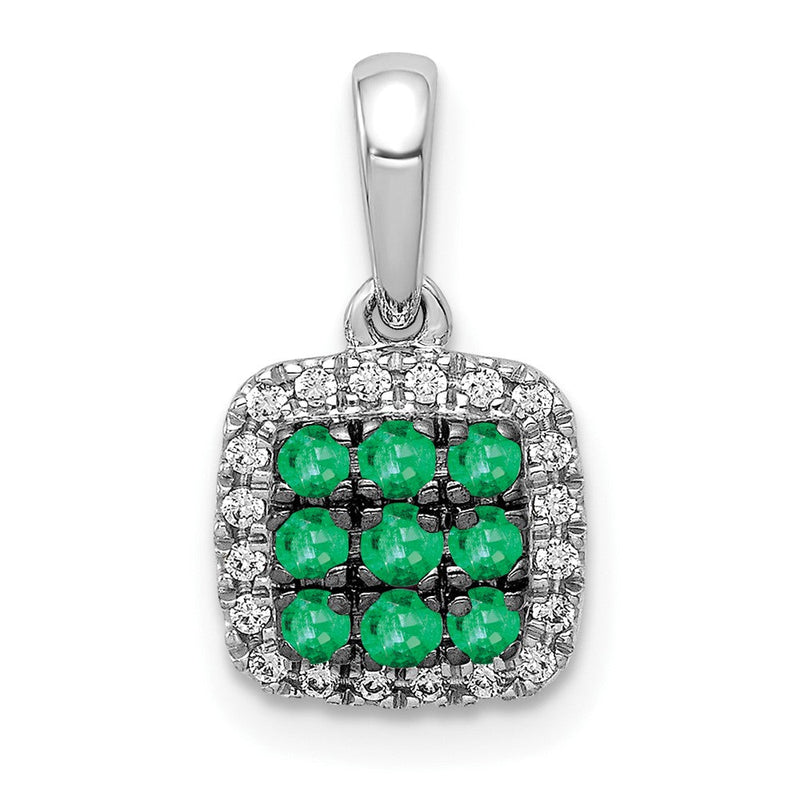 14K Weißgold Echter Diamant und 0,19 ct. Smaragd Quadrat-Halo-Anhänger