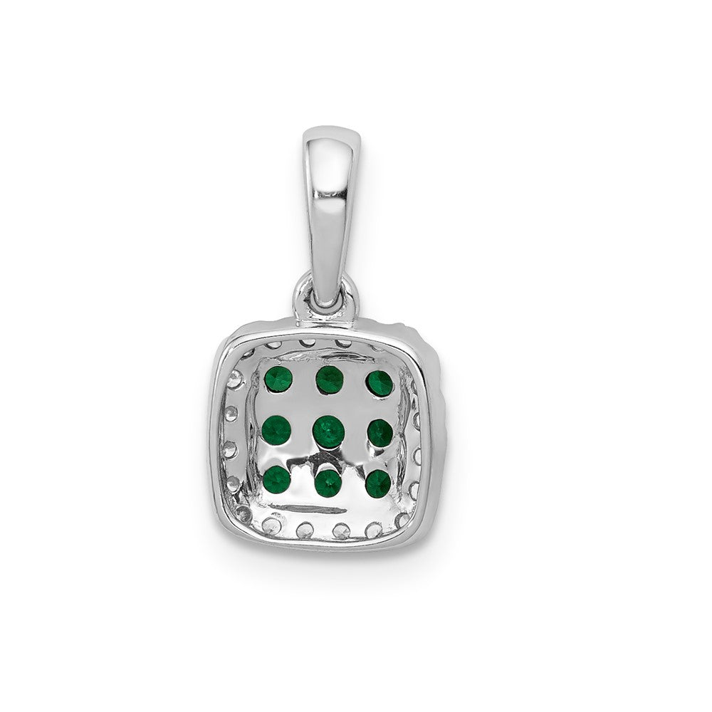 14K Weißgold Echter Diamant und 0,19 ct. Smaragd Quadrat-Halo-Anhänger