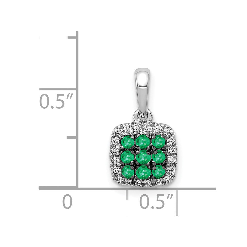 14K Weißgold Echter Diamant und 0,19 ct. Smaragd Quadrat-Halo-Anhänger