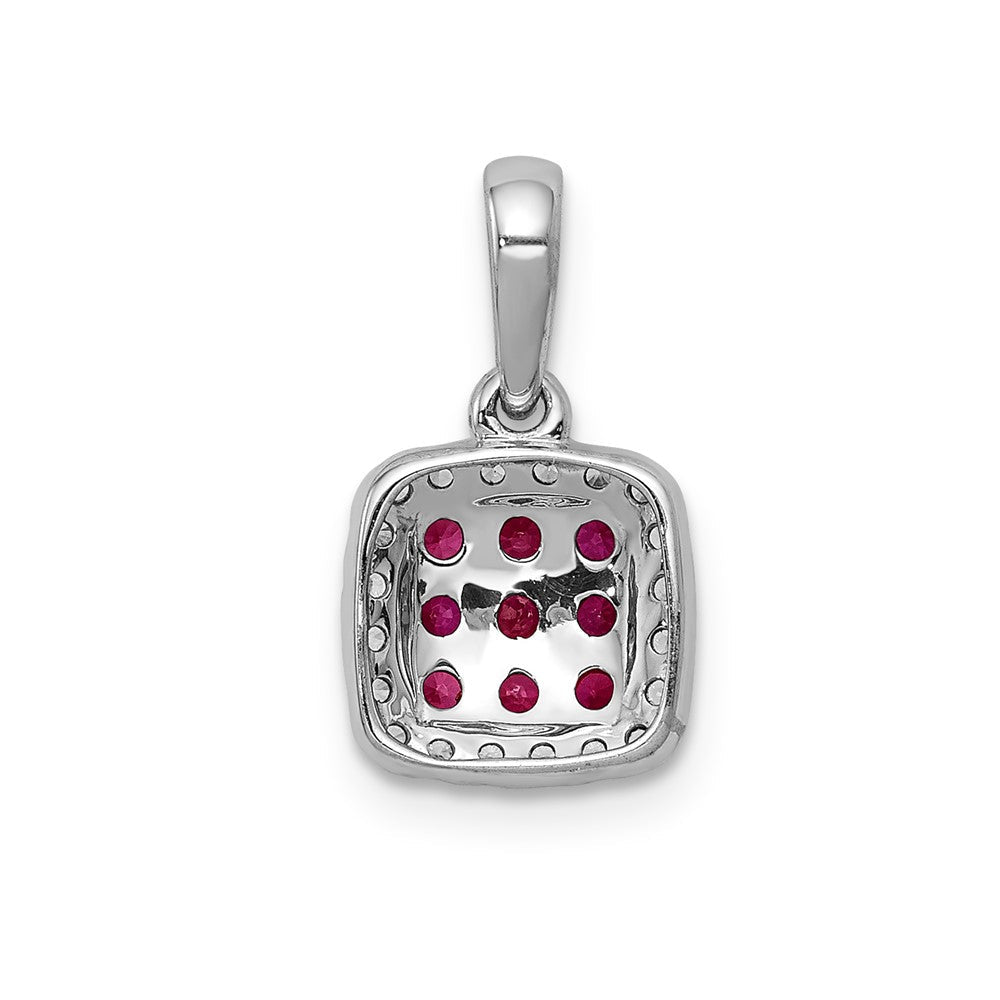 14 K Weißgold Anhänger mit echtem Diamant und 0,23 ct. Rubin, quadratisches Halo-Design