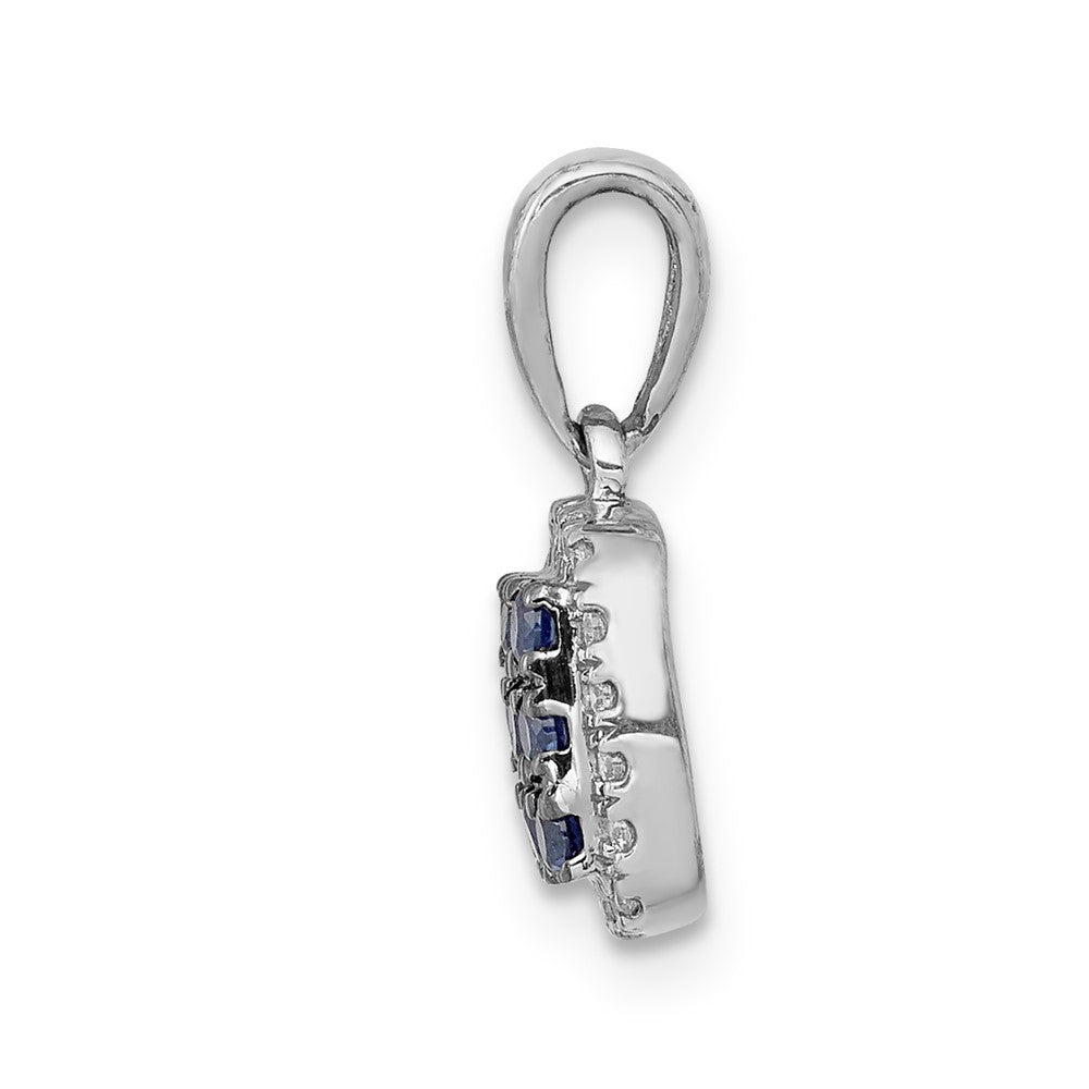 14K Weißgold Anhänger mit echtem Diamant und Saphir, quadratisch, Halo