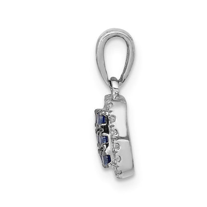 14K Weißgold Anhänger mit echtem Diamant und Saphir, quadratisch, Halo