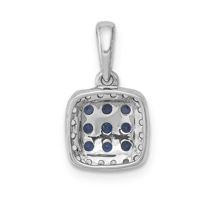 14K Weißgold Anhänger mit echtem Diamant und Saphir, quadratisch, Halo