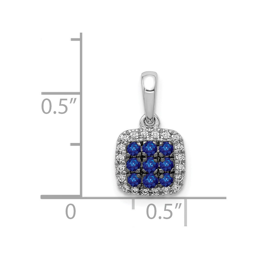14K Weißgold Anhänger mit echtem Diamant und Saphir, quadratisch, Halo