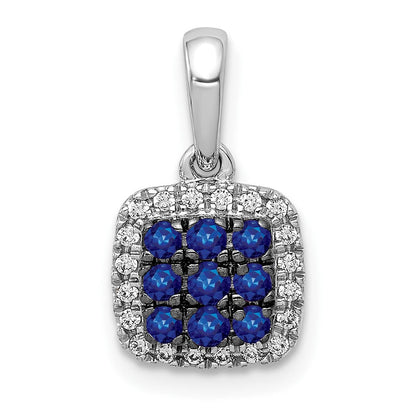 14K Weißgold Anhänger mit echtem Diamant und Saphir, quadratisch, Halo