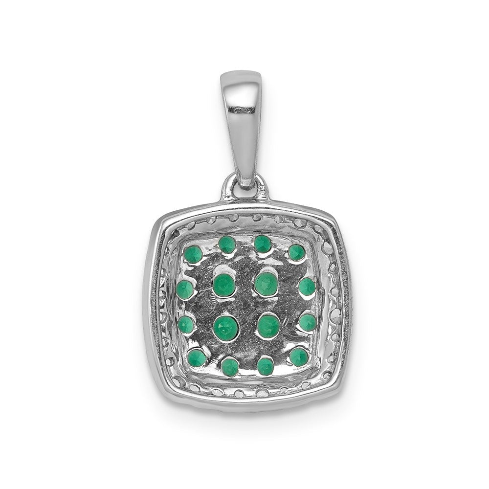 14K Weißgold Anhänger mit echtem Diamant und 0,50 ct. Smaragd im Quadrat-Halo-Design