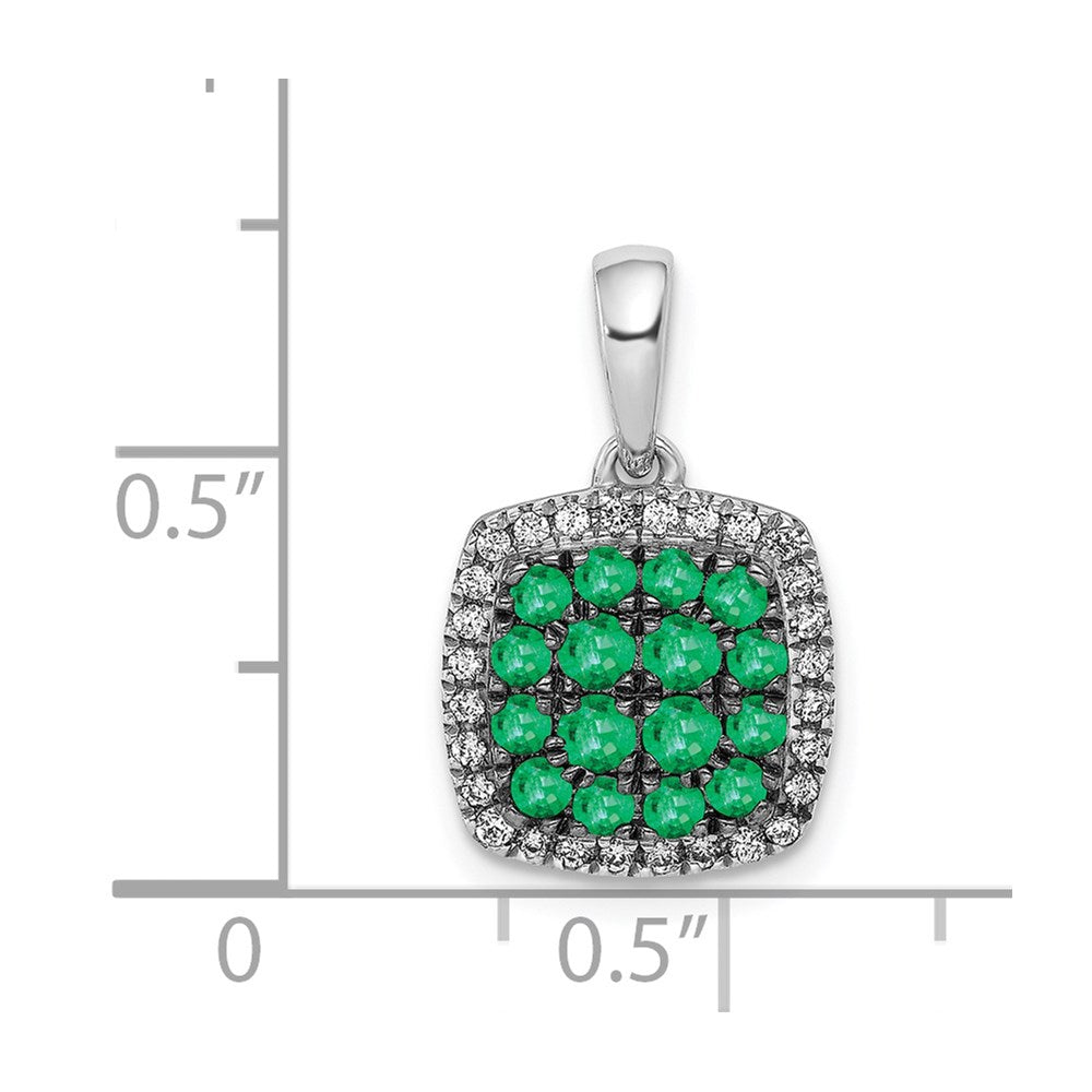 14K Weißgold Anhänger mit echtem Diamant und 0,50 ct. Smaragd im Quadrat-Halo-Design