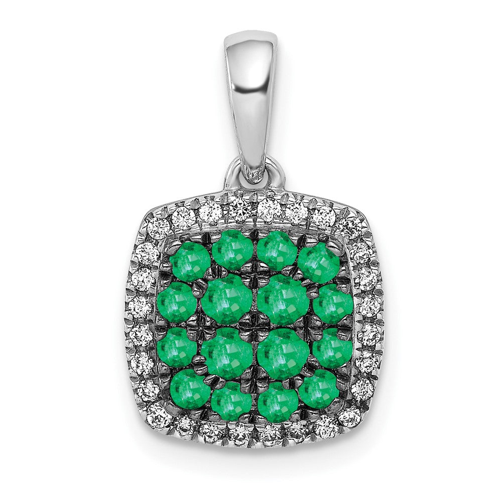 14K Weißgold Anhänger mit echtem Diamant und 0,50 ct. Smaragd im Quadrat-Halo-Design