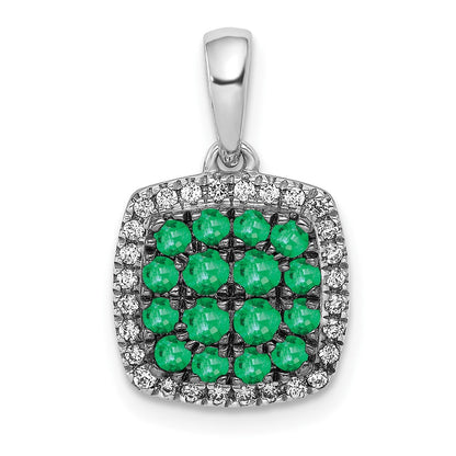 14K Weißgold Anhänger mit echtem Diamant und 0,50 ct. Smaragd im Quadrat-Halo-Design