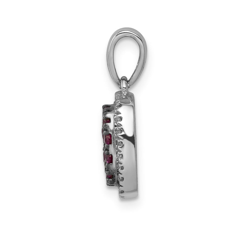 14K Weißgold Anhänger mit echtem Diamant und Rubin, quadratisches Halo-Design