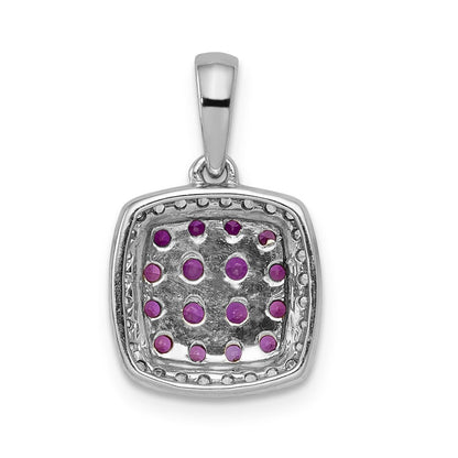 14K Weißgold Anhänger mit echtem Diamant und Rubin, quadratisches Halo-Design