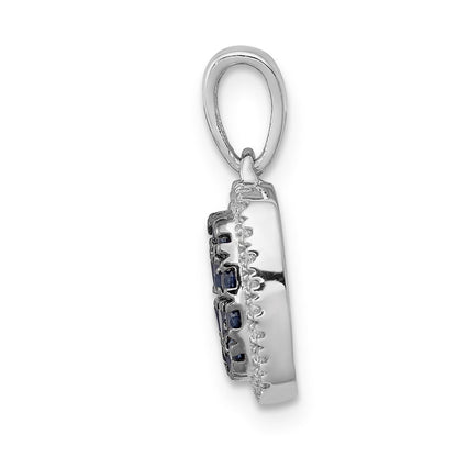 14K Weißgold Quadratischer Halo-Anhänger mit echtem Diamant und Saphir