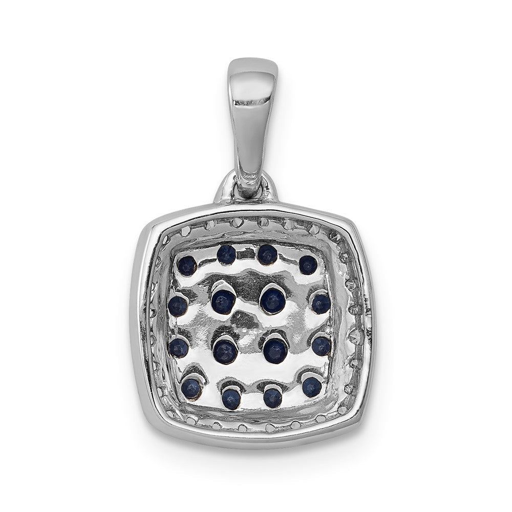 14K Weißgold Quadratischer Halo-Anhänger mit echtem Diamant und Saphir