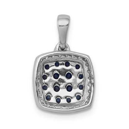 14K Weißgold Quadratischer Halo-Anhänger mit echtem Diamant und Saphir