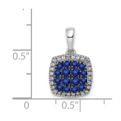 14K Weißgold Quadratischer Halo-Anhänger mit echtem Diamant und Saphir