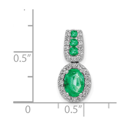 14K Weißgold Halo Anhänger mit echtem Diamant und ovalem Smaragd-Halo
