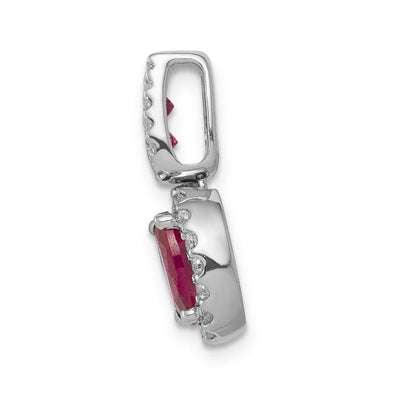 14K Weißgold Anhänger mit echtem Diamant und 1,16 ct. ovalem Rubin im Halo-Design