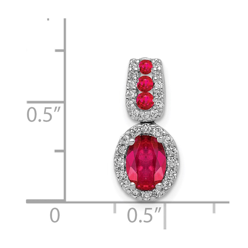 14K Weißgold Anhänger mit echtem Diamant und 1,16 ct. ovalem Rubin im Halo-Design